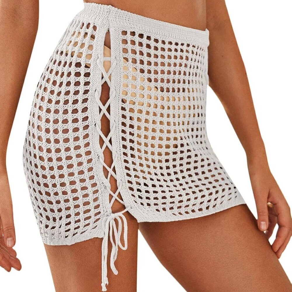 Women's Crochet Sheer Swimsuit Beach Mini Skirt Bikini Cover Up Skirt